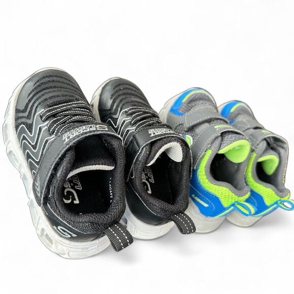 2 Pairs of Sketchers S-Lights Light Up Toddler Sneakers Size 6 Blinking Velcro - Picture 1 of 5